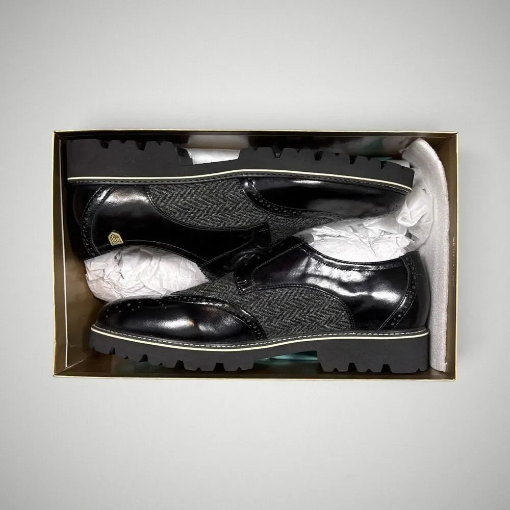 Islander Men's Harris Classic Brogues Black Leather Tweed Sz US 12 / UK 10 ~NIB